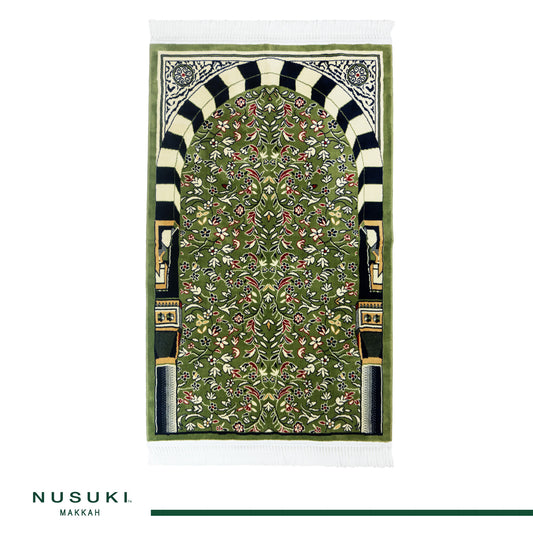 Al Rawdha Al Sharifa Prayer Mat - Green with Handbag