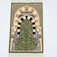 Rawdha Mubaraka Entrance Prayer Mat with elegant green arch design, soft Islamic salah mat, floral pattern and tassels, 110 × 70 cm.