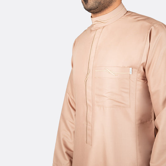Modern Embroidery Thobe - Camel