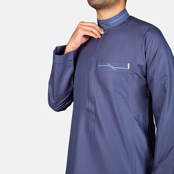 Modern Embroidery Thobe - Dark blue - Men's Luxury Clothing For Ramadhan , Eid , Events & Casual Use - Jubba , Thawb , Thaob, Thoub , Dishdasha