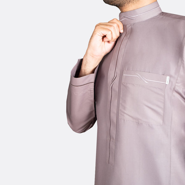 Modern Embroidery Thobe - Dark Grey - Men's Clothing For Ramadhan , Eid , Events & Casual Use - Jubba , Thawb , Thaob, Thoub , Dishdasha
