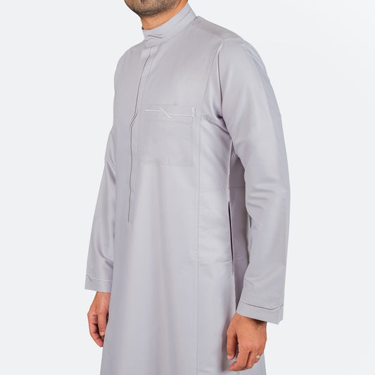 Modern Embroidery Thobe - Light Grey